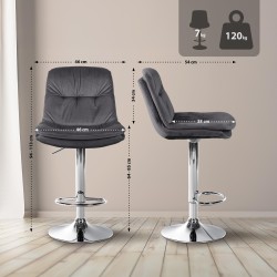 Taburete de bar Laurel en terciopelo cromado gris oscuro