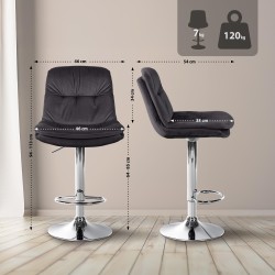 Taburete de bar Laurel en terciopelo negro y cromo