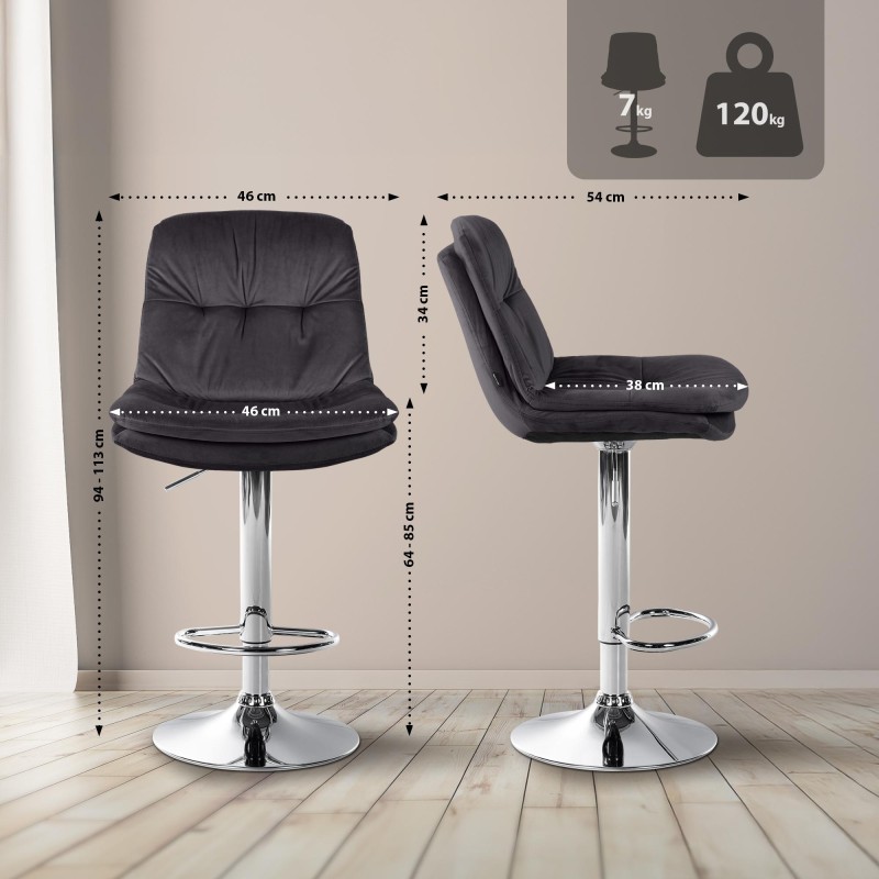 Taburete de bar Laurel en terciopelo negro y cromo