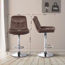Taburete de bar Laurel en terciopelo cromado marrón