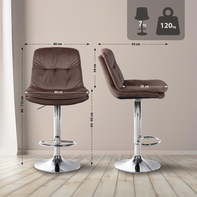 Taburete de bar Laurel en terciopelo cromado marrón