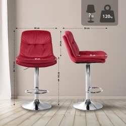 Taburete de bar Laurel en terciopelo rojo y cromo