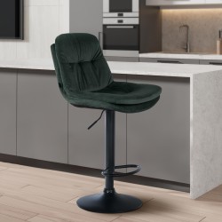 Taburete de bar Laurel en terciopelo negro y verde oscuro