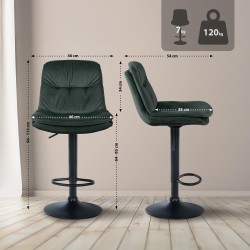 Taburete de bar Laurel en terciopelo negro y verde oscuro