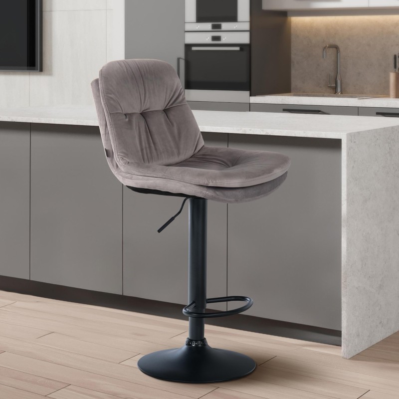 Taburete de bar Laurel en terciopelo negro y gris