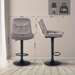 Taburete de bar Laurel en terciopelo negro y gris