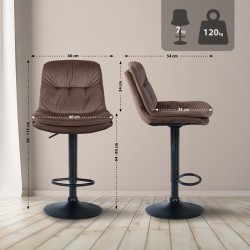 Taburete de bar Laurel en terciopelo negro y marrón