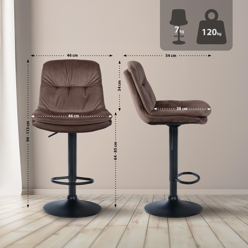 Taburete de bar Laurel en terciopelo negro y marrón