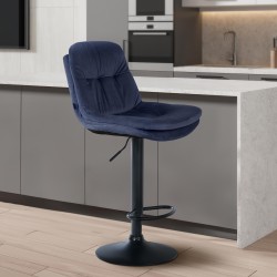 Taburete de bar Laurel en terciopelo negro y azul