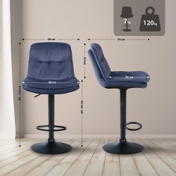 Taburete de bar Laurel en terciopelo negro y azul