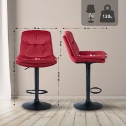 Taburete de bar Laurel en terciopelo negro y rojo