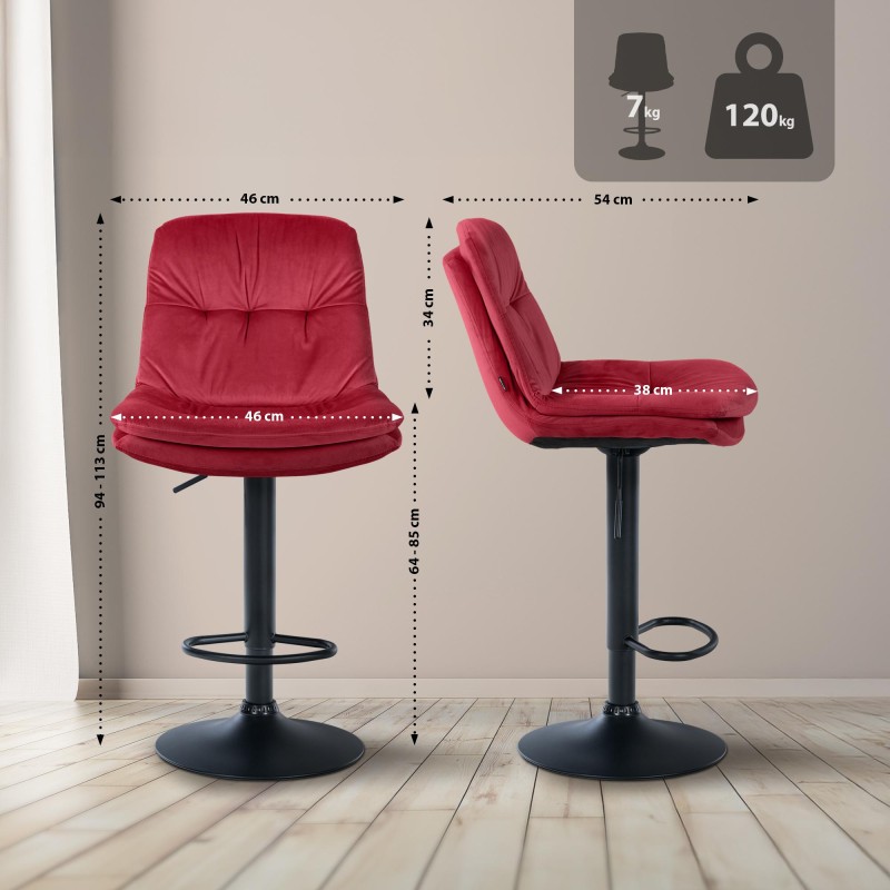 Taburete de bar Laurel en terciopelo negro y rojo