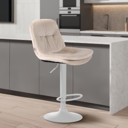 Taburete de bar de terciopelo blanco crema Laurel