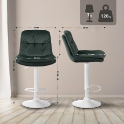 Taburete de bar Laurel en terciopelo blanco y verde oscuro