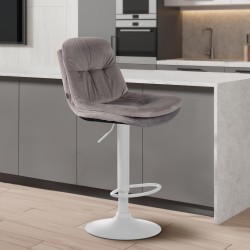 Taburete de bar Laurel en terciopelo blanco y gris
