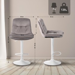 Taburete de bar Laurel en terciopelo blanco y gris