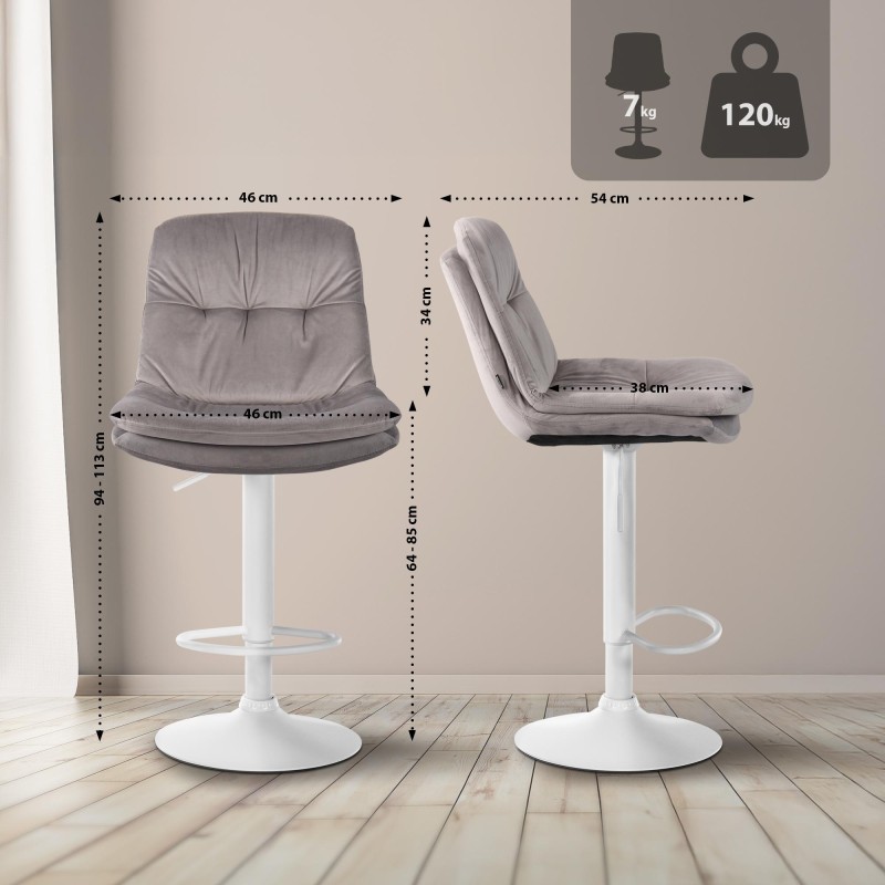 Taburete de bar Laurel en terciopelo blanco y gris
