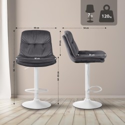 Taburete de bar Laurel en terciopelo blanco y gris oscuro