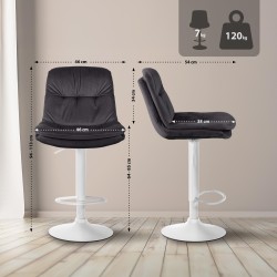 Taburete de bar Laurel en terciopelo blanco y negro