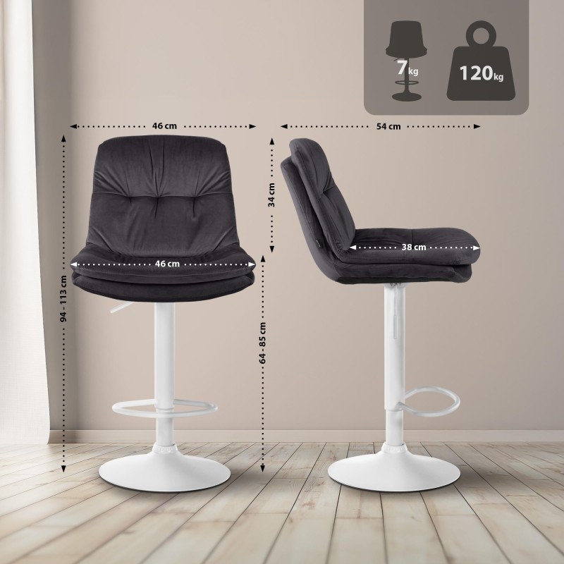 Taburete de bar Laurel en terciopelo blanco y negro
