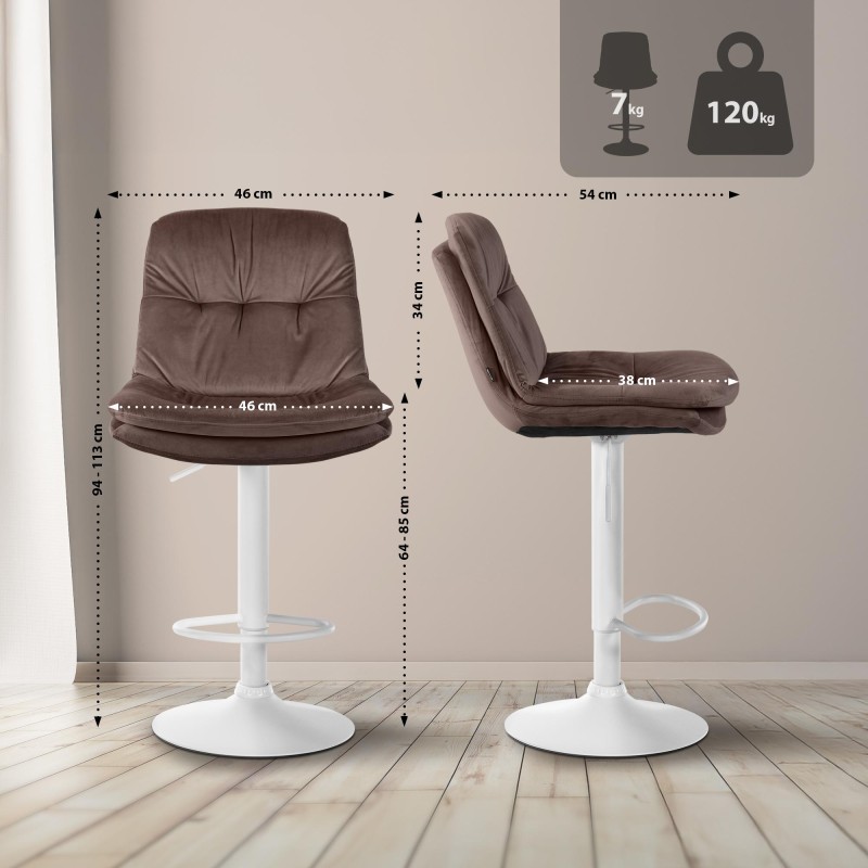 Taburete de bar Laurel en terciopelo blanco y marrón