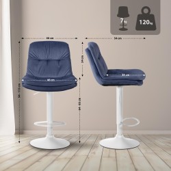 Taburete de bar Laurel en terciopelo blanco y azul