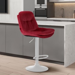 Taburete de bar Laurel en terciopelo blanco y rojo