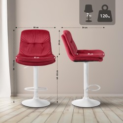 Taburete de bar Laurel en terciopelo blanco y rojo