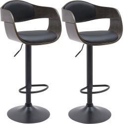 Juego de 2 taburetes de bar Kingston B en piel sintética negra/gris