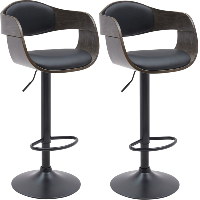 Juego de 2 taburetes de bar Kingston B en piel sintética negra/gris Juego de 2 taburetes de bar Kingston B en piel sintética negra/gris