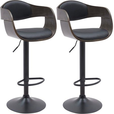 Juego de 2 taburetes de bar Kingston B en piel sintética negra/gris