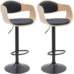 Juego de 2 taburetes de bar Kingston B en piel sintética natural/negra