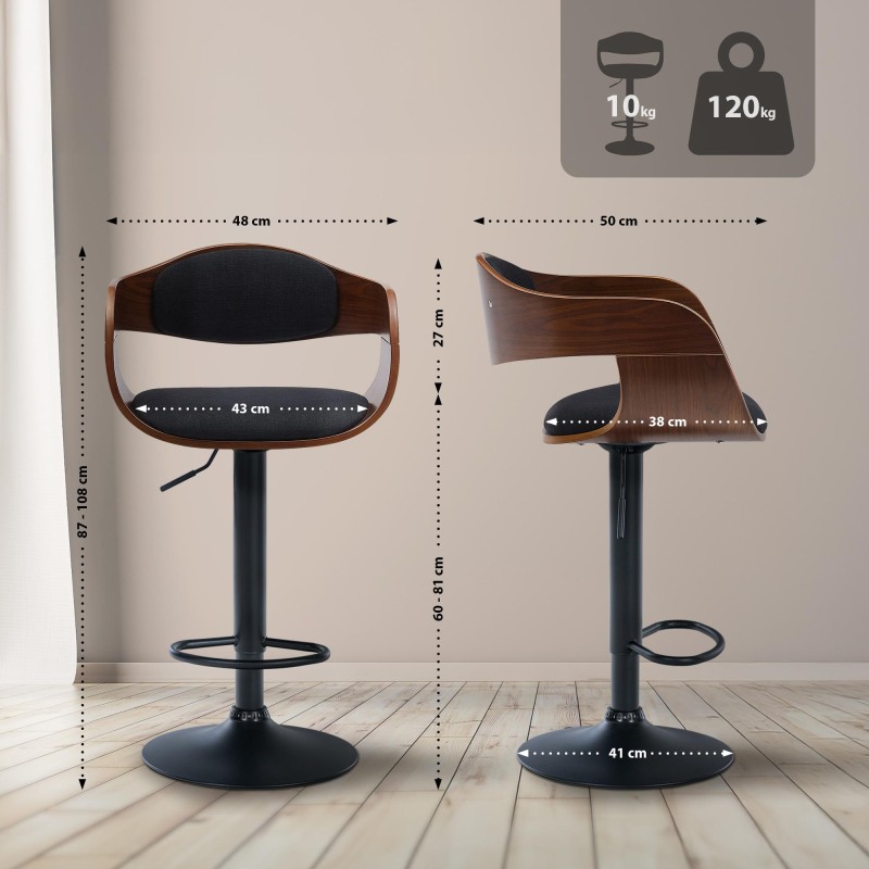 Juego de 2 taburetes de bar Kingston B en tela nogal/negra