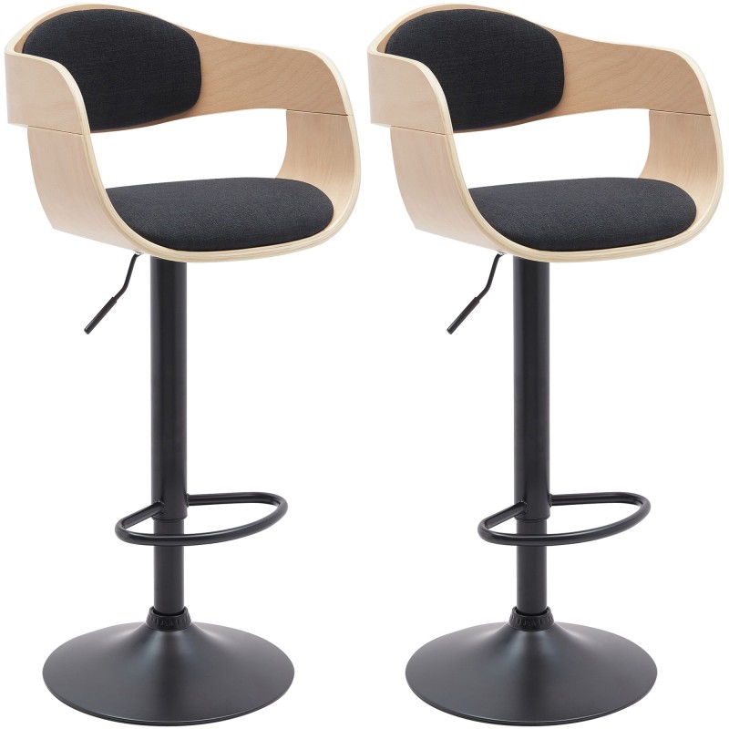 Juego de 2 taburetes de bar Kingston B en tela natural/negra