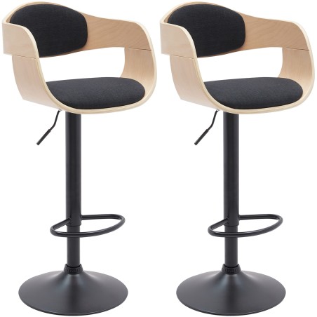 Juego de 2 taburetes de bar Kingston B en tela natural/negra