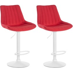 Conjunto de 2 taburetes de bar Toni en tela blanca y roja