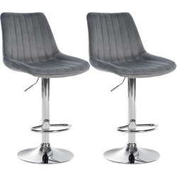 Juego de 2 taburetes de bar Toni en terciopelo gris oscuro cromado