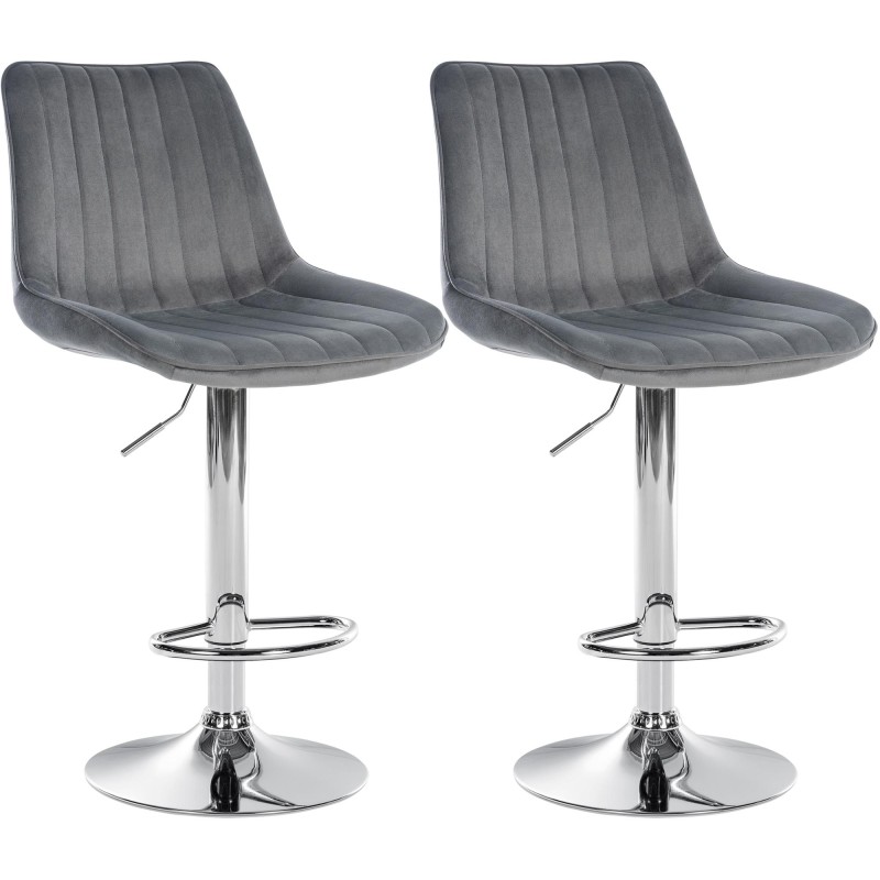 Juego de 2 taburetes de bar Toni en terciopelo gris oscuro cromado