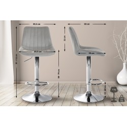 Juego de 2 taburetes de bar Toni en terciopelo gris y cromo