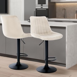 Juego de 2 taburetes de bar Toni en terciopelo negro y crema