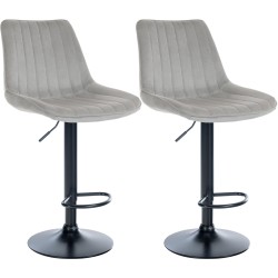 Juego de 2 taburetes de bar Toni en terciopelo negro y gris