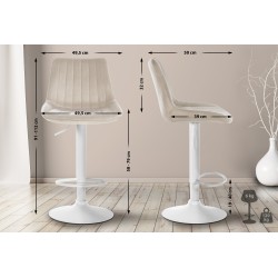 Juego de 2 taburetes de bar Toni en terciopelo blanco crema