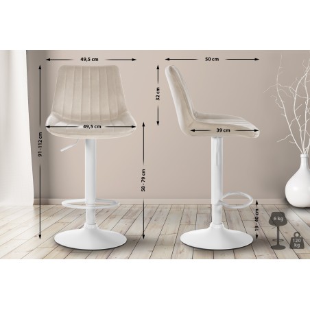 Juego de 2 taburetes de bar Toni en terciopelo blanco crema