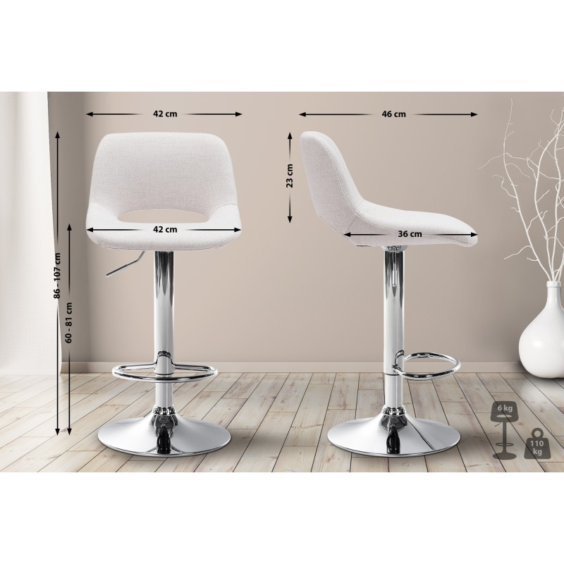 Taburete de bar Camden en tela cromada color crema