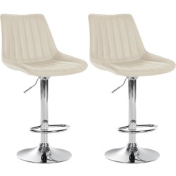 Juego de 2 taburetes de bar Toni en piel sintética cromada color crema