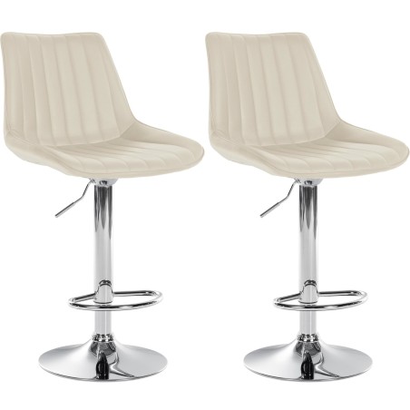 Juego de 2 taburetes de bar Toni en piel sintética cromada color crema