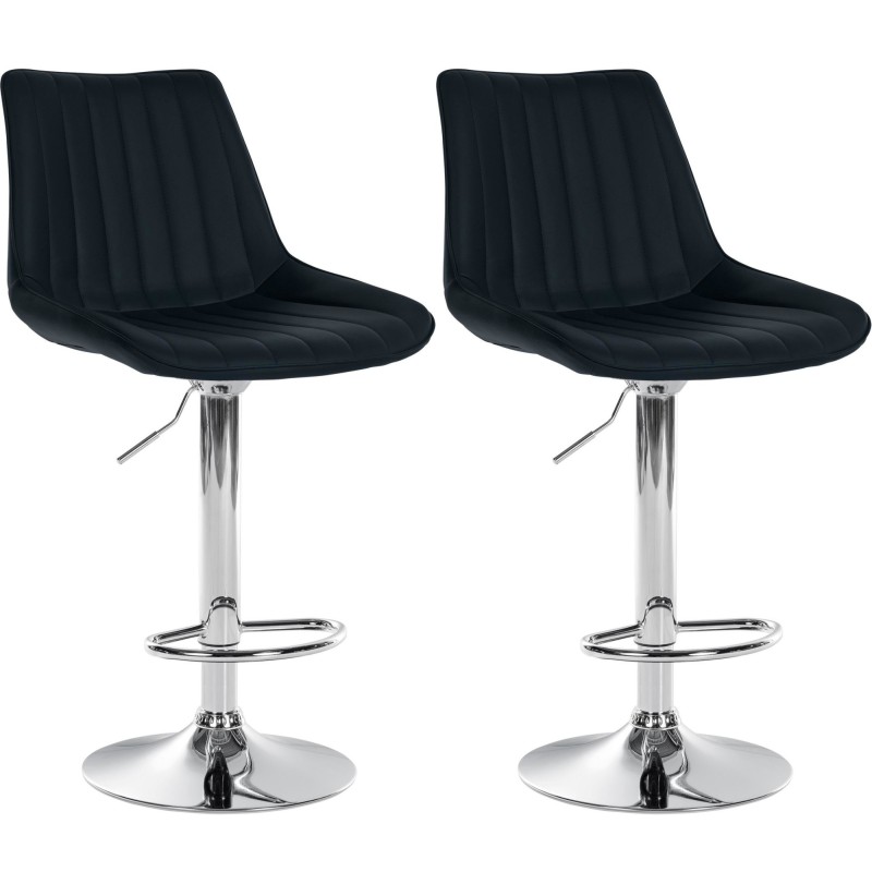 Juego de 2 taburetes de bar Toni en piel sintética cromada negra