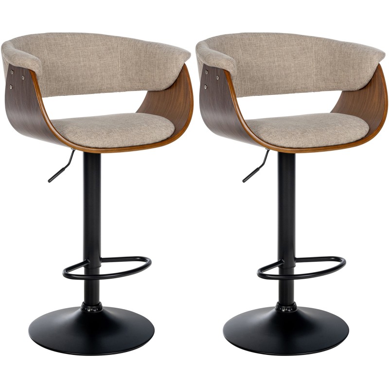 Juego de 2 taburetes de bar Vestal en tela nogal/crema