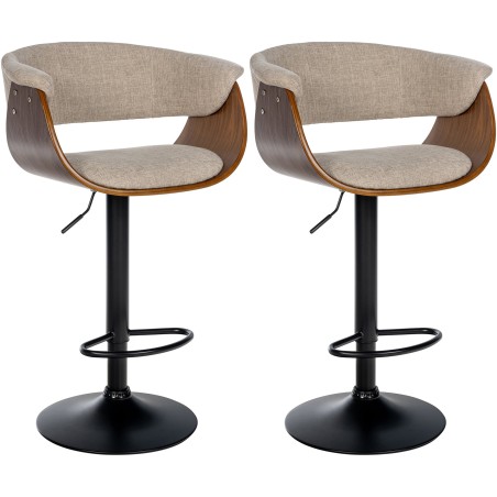 Juego de 2 taburetes de bar Vestal en tela nogal/crema