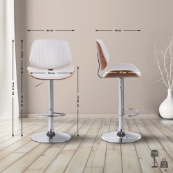 Juego de 2 taburetes de bar Clawson en tela cromada, color nogal/crema